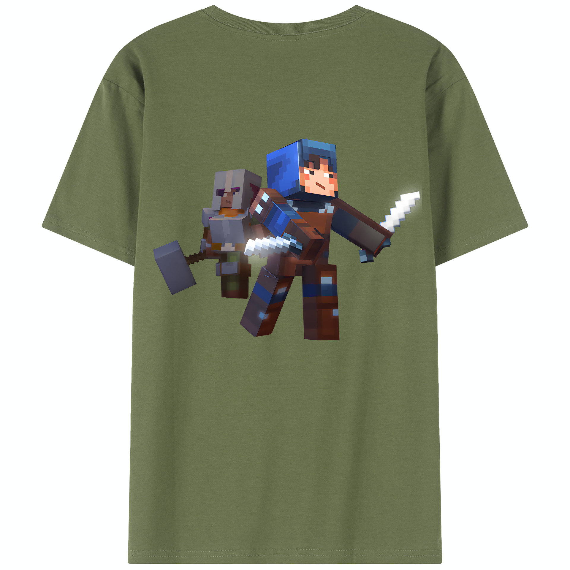 （画像用） マインクラフト ブロックの世界 Minecraft MC Block world 綿100％半袖Tシャツ（背面プリント）